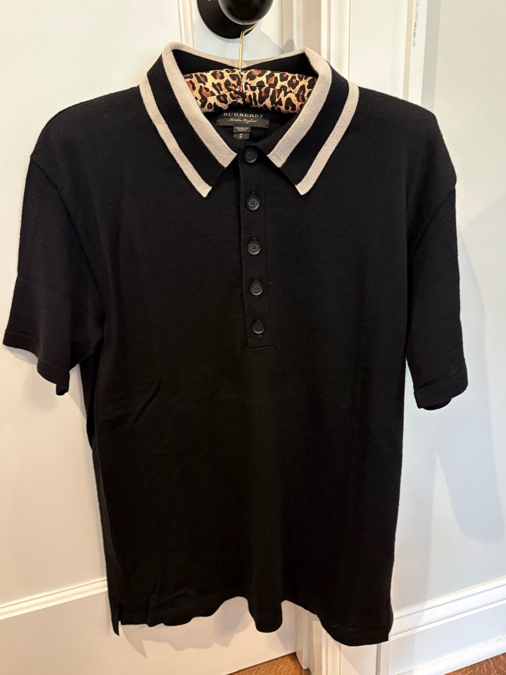 Burberry Black Polo with Gray- Trim Collar
